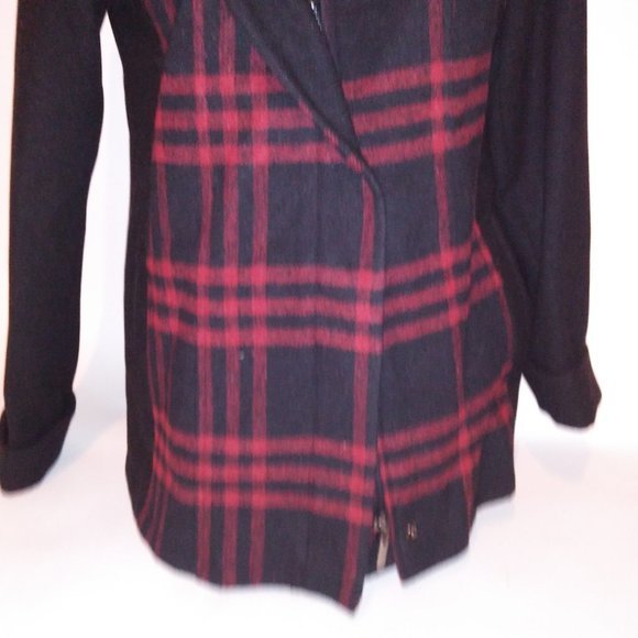 Wardrobe Essentials Jacket Coat Size 8 Black Red Plaid Zip & Snap Pit to Pit 21" - Picture 4 of 15